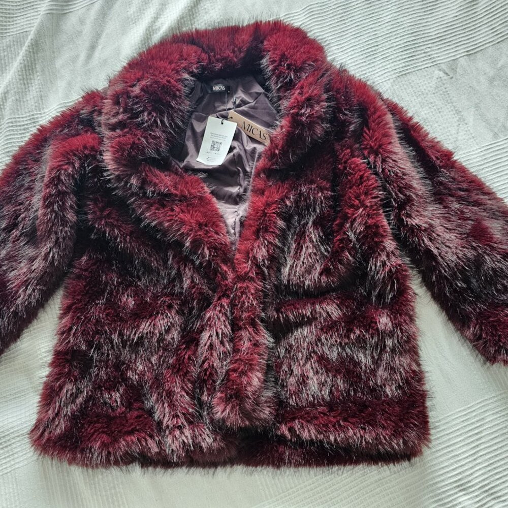 New Micas Burgandy faux-fur coat - Picture 4 of 13